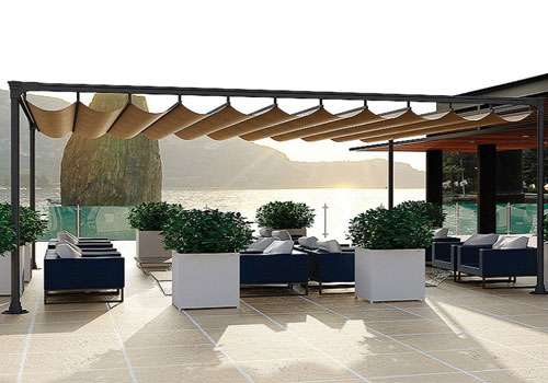 Bạt che dạng Xếp Lớp Sân chơi biệt thự